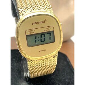 Piratron Men's Watch P-3000 Vintage Digital Quartz Gold Stainless Steel 30mm